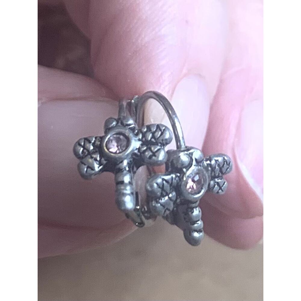 Vintage Dragonfly Silver Tone Earrings Fairycore Pink Stones Lever Back Renfaire